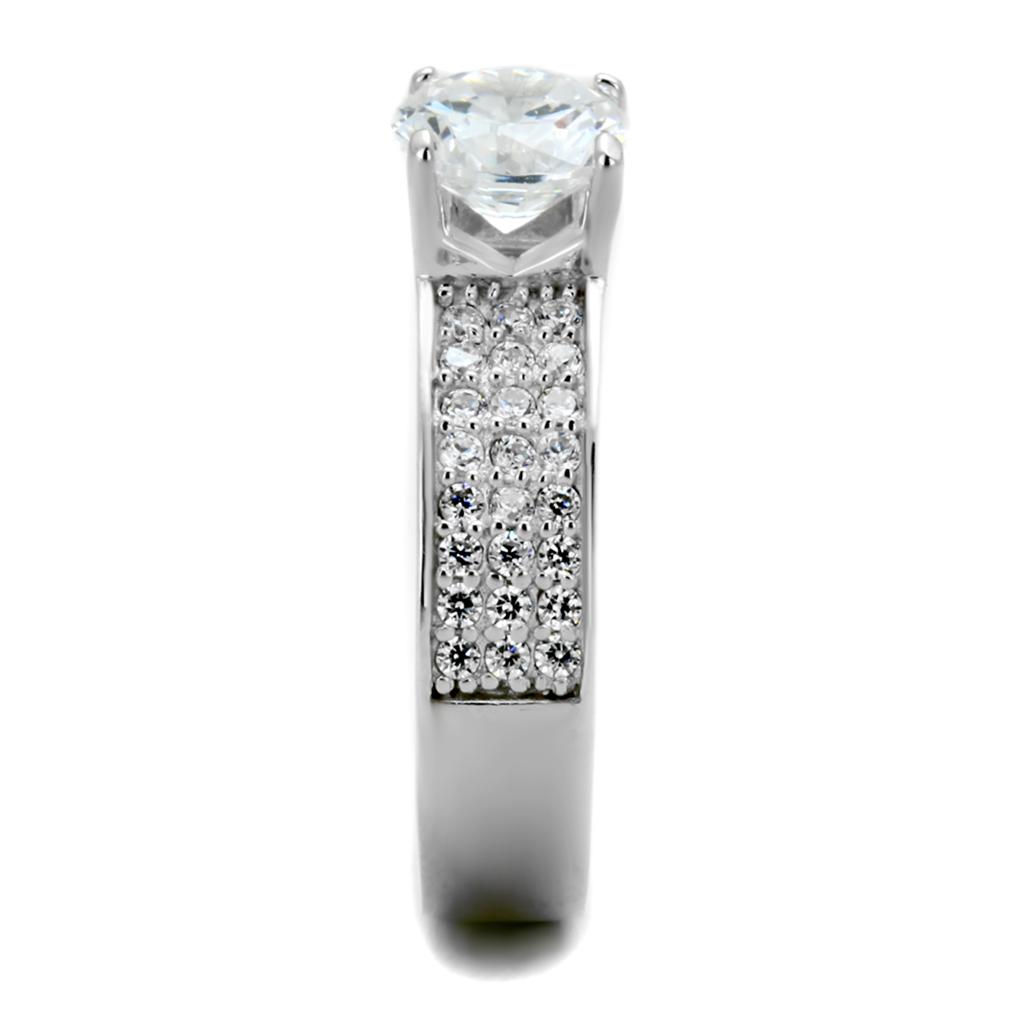 TS345 Rhodium 925 Sterling Silver Ring featuring a clear AAA Grade CZ stone, showcasing its elegant design and high-quality materials.