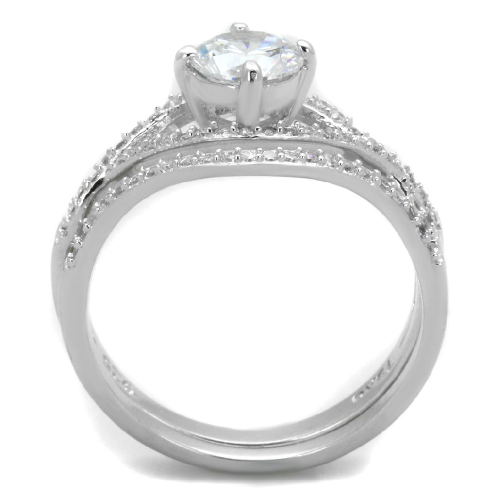 TS350 Rhodium 925 Sterling Silver Ring featuring AAA Grade Clear CZ stone, showcasing its elegant design and shine.