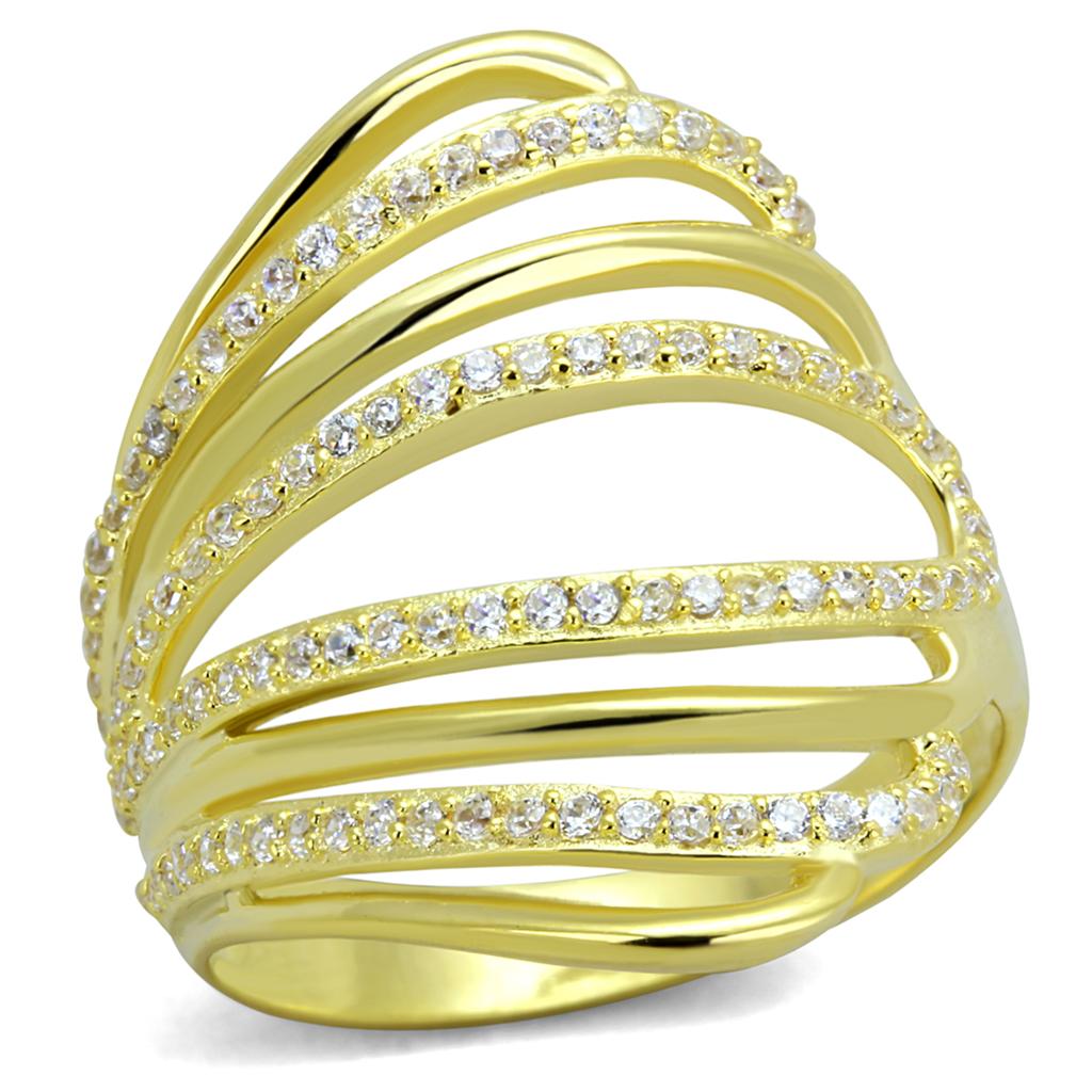 TS379 Gold 925 Sterling Silver Ring featuring AAA Grade Clear CZ stone, showcasing a luxurious gold finish and elegant design.