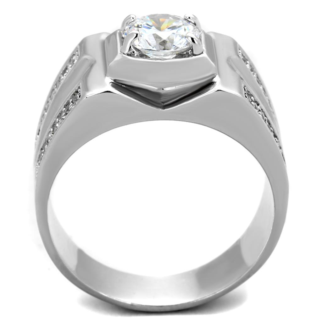 TS385 Rhodium 925 Sterling Silver Ring featuring a clear AAA Grade CZ stone, showcasing its elegant design and high-quality materials.