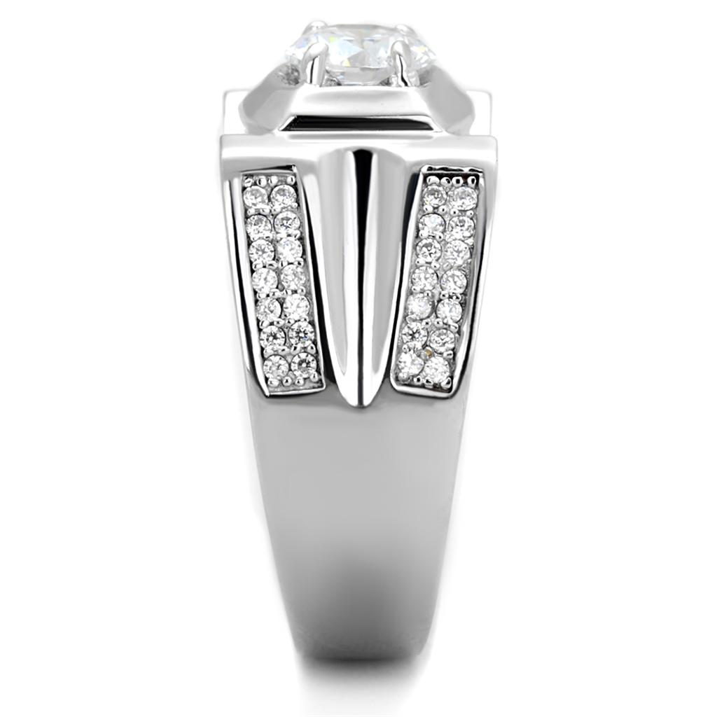 TS385 Rhodium 925 Sterling Silver Ring featuring a clear AAA Grade CZ stone, showcasing its elegant design and high-quality materials.