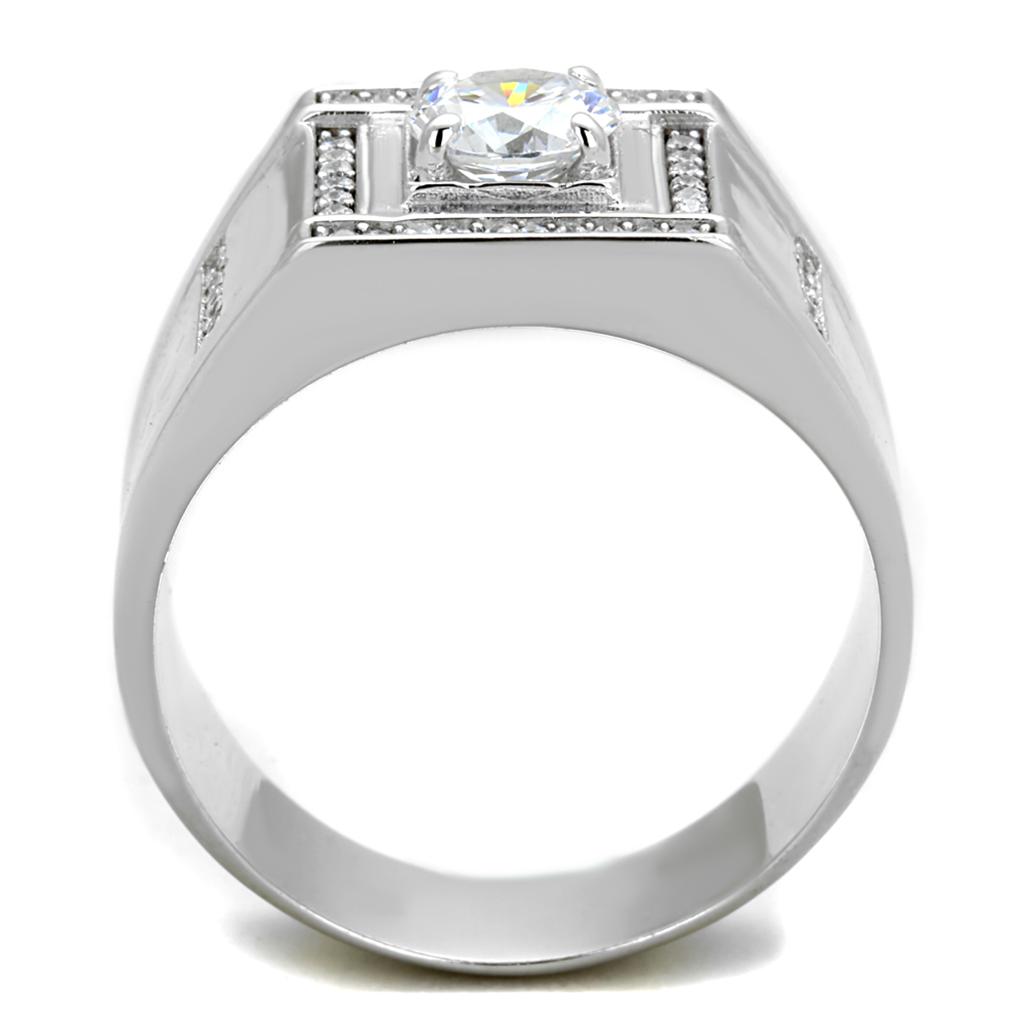 TS386 Rhodium 925 Sterling Silver Ring featuring a clear AAA Grade CZ stone, showcasing its elegant design and high-quality finish.