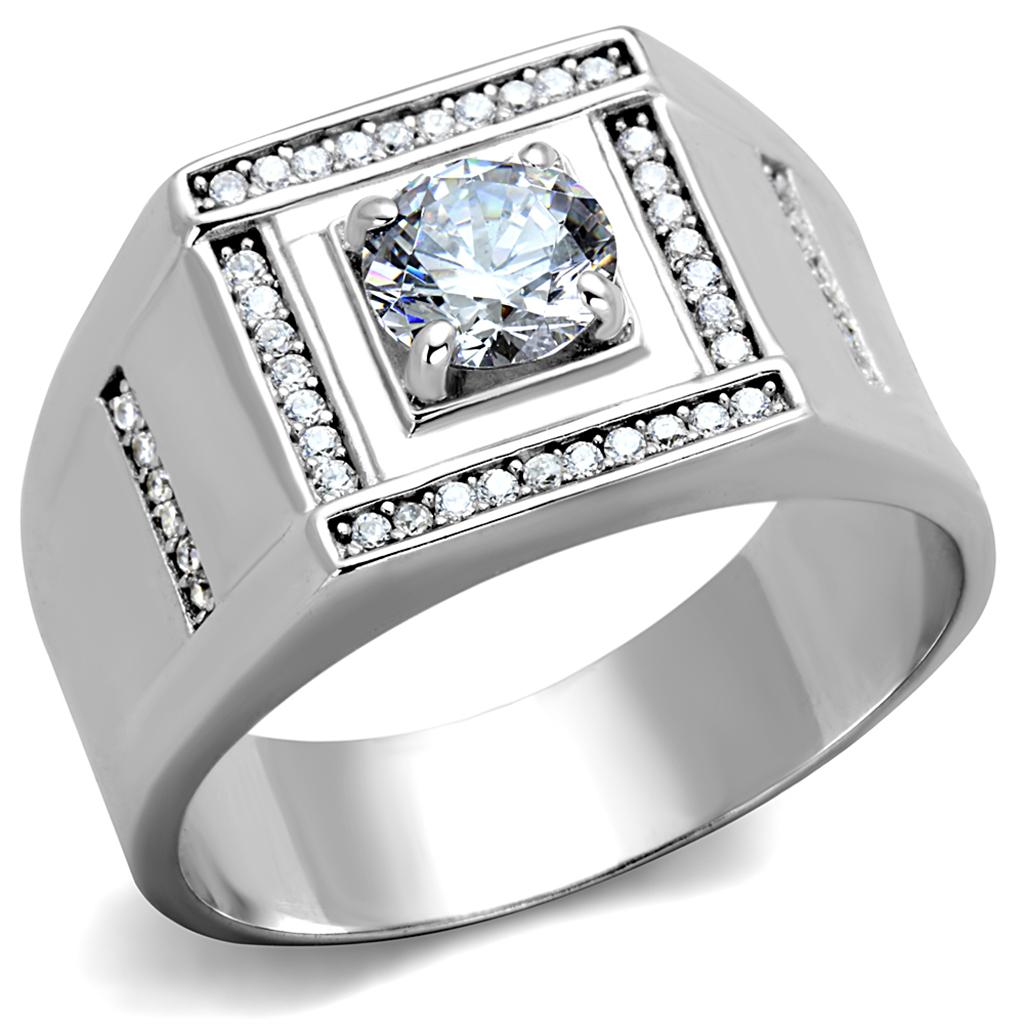 TS386 Rhodium 925 Sterling Silver Ring featuring a clear AAA Grade CZ stone, showcasing its elegant design and high-quality finish.