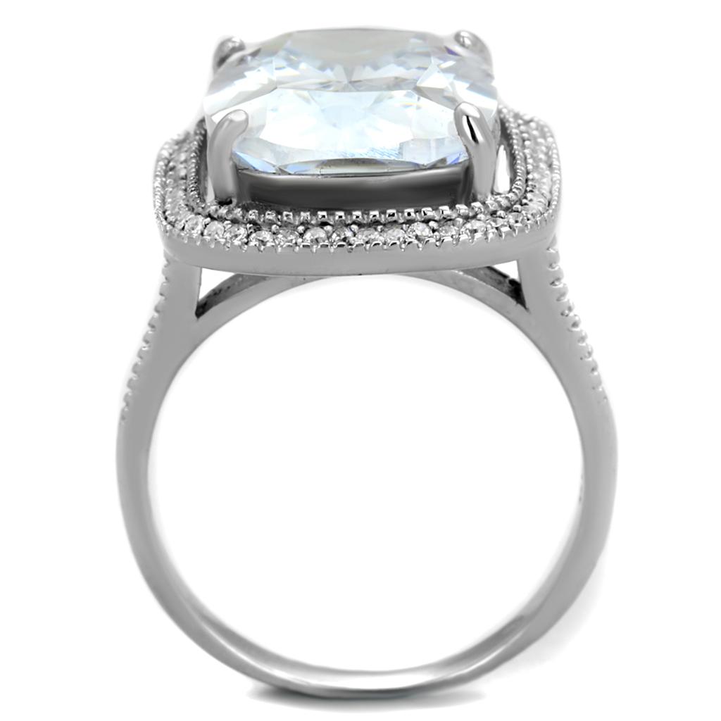 TS391 Rhodium 925 Sterling Silver Ring featuring a clear AAA grade cubic zirconia stone, showcasing its elegant design and shine.