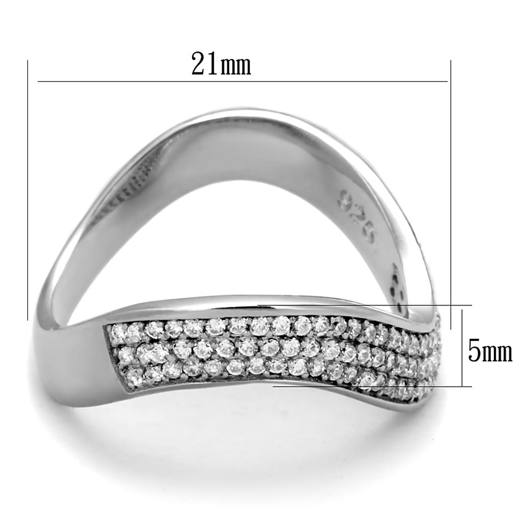 TS402 Rhodium 925 Sterling Silver Ring featuring a clear AAA Grade CZ stone, showcasing its elegant design and shiny finish.