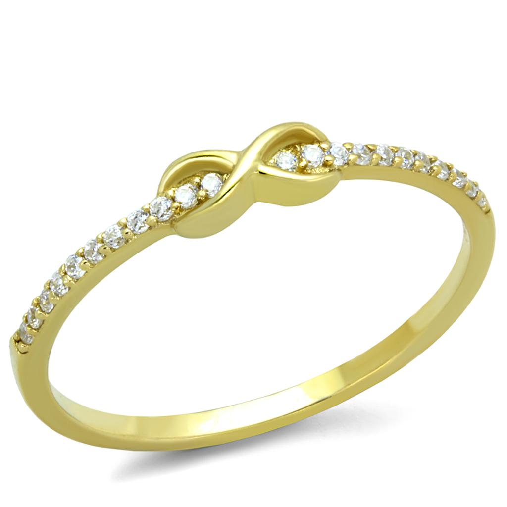 TS405 Gold 925 Sterling Silver Ring featuring AAA Grade Clear CZ stone, showcasing its elegant design and luxurious gold finish.