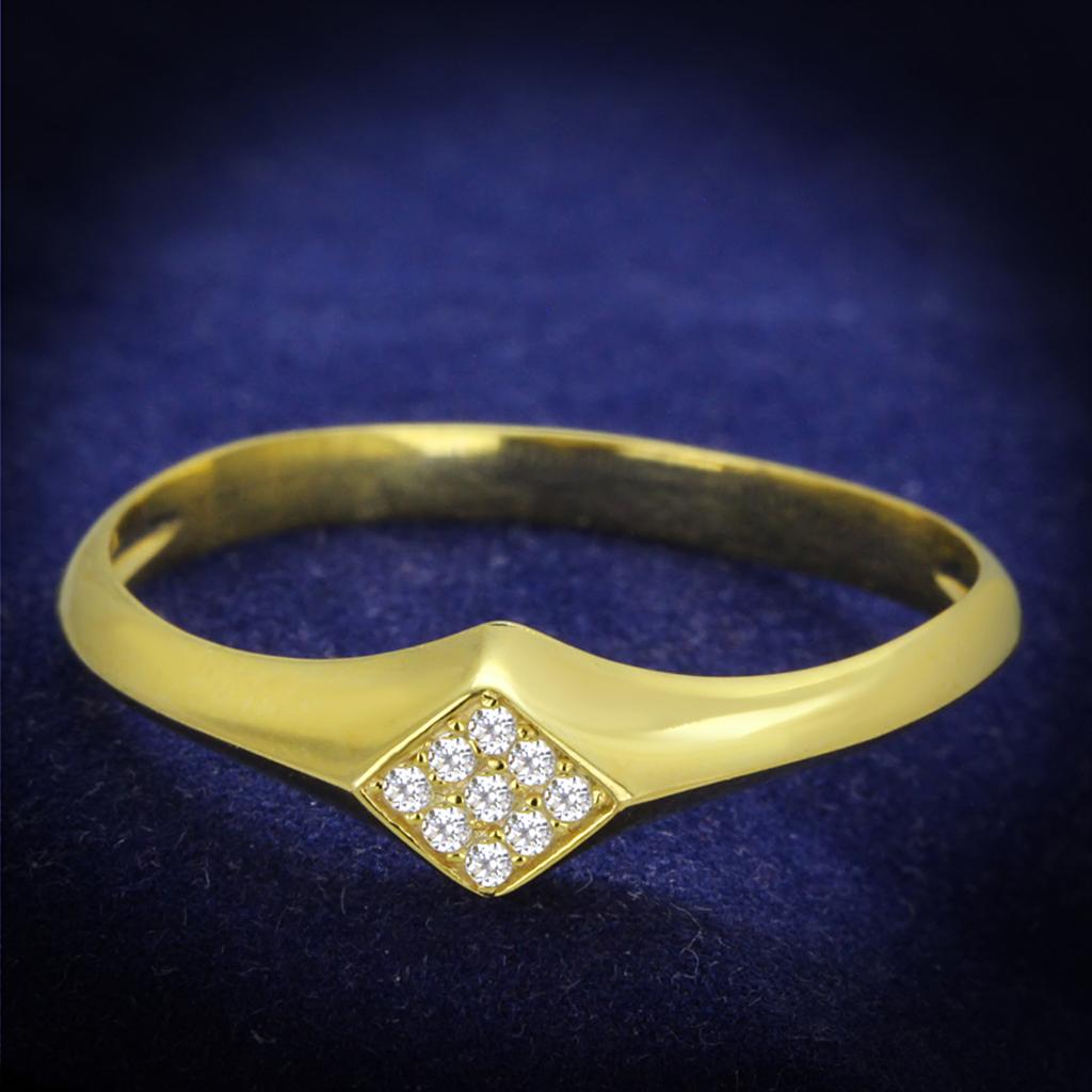 TS406 Gold 925 Sterling Silver Ring featuring a clear AAA Grade CZ stone, showcasing its elegant design and luxurious gold finish.