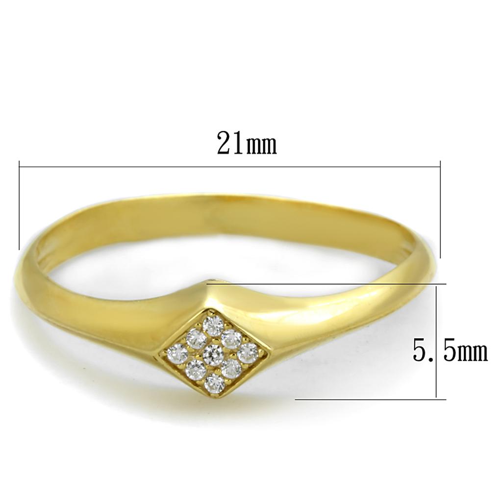 TS406 Gold 925 Sterling Silver Ring featuring a clear AAA Grade CZ stone, showcasing its elegant design and luxurious gold finish.