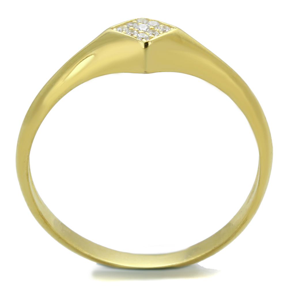 TS406 Gold 925 Sterling Silver Ring featuring a clear AAA Grade CZ stone, showcasing its elegant design and luxurious gold finish.