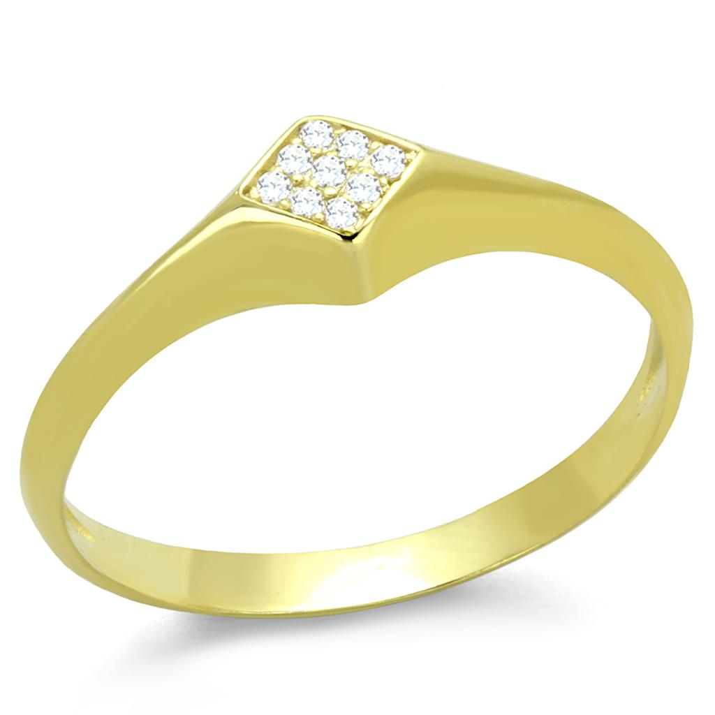 TS406 Gold 925 Sterling Silver Ring featuring a clear AAA Grade CZ stone, showcasing its elegant design and luxurious gold finish.