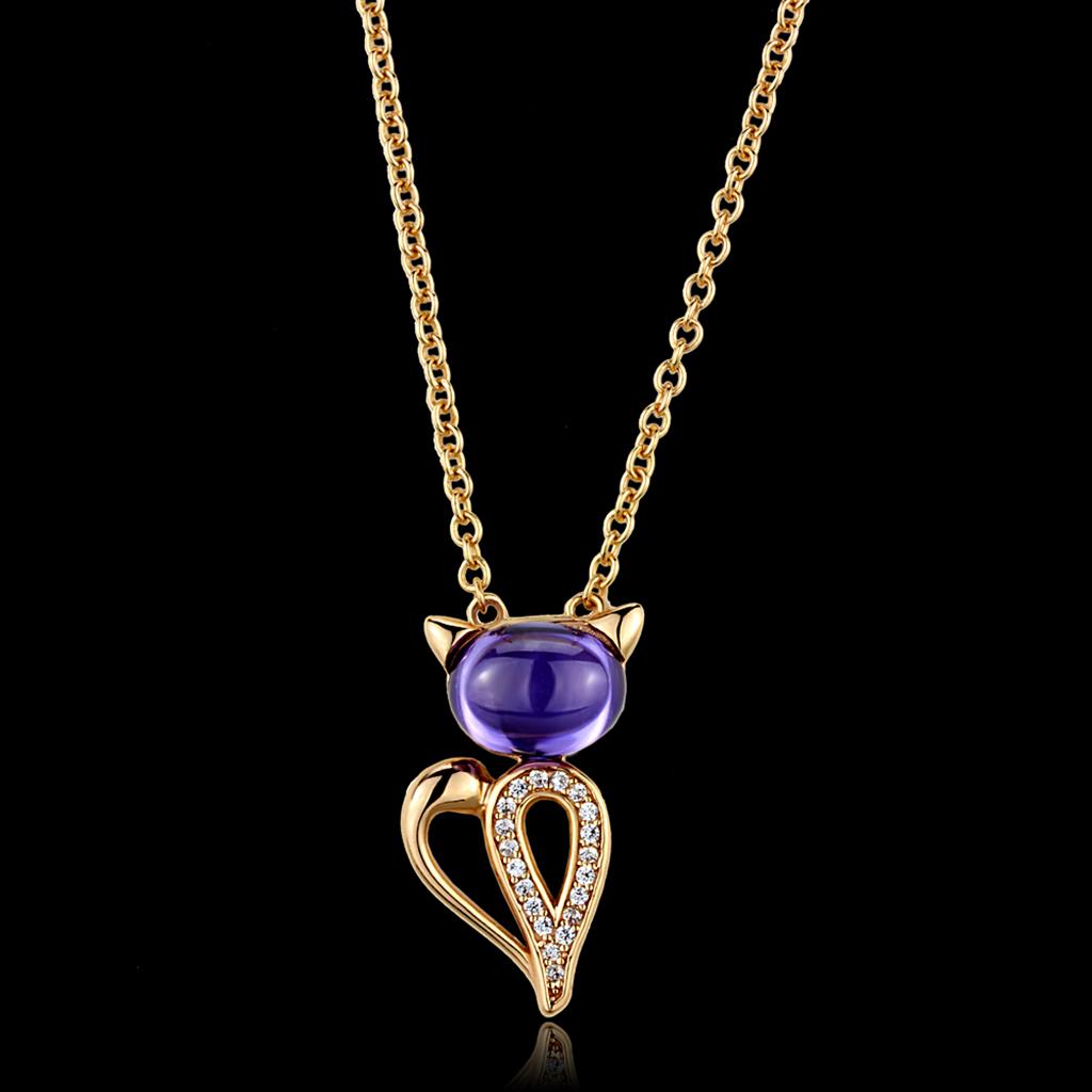 TS408 Rose Gold 925 Sterling Silver Chain Pendant featuring AAA Grade CZ stone in amethyst color, elegantly designed for any occasion.