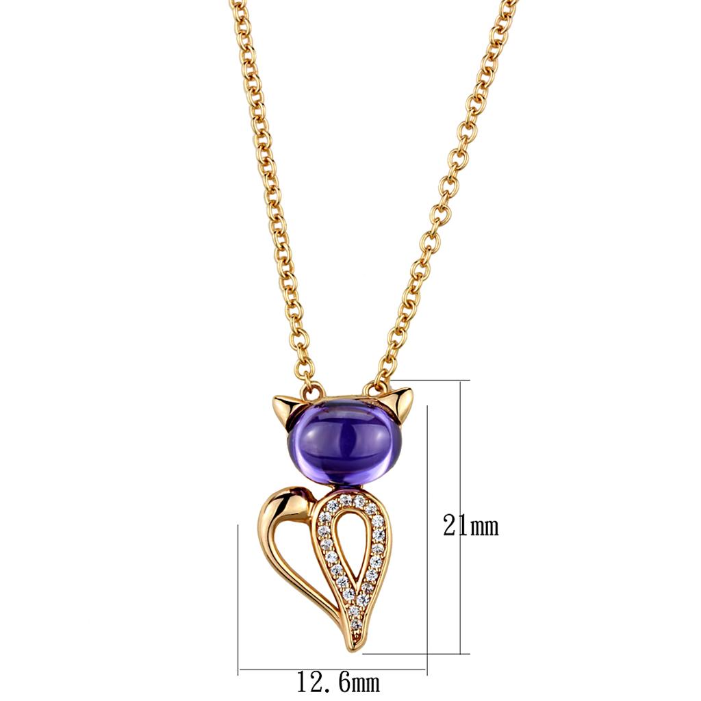 TS408 Rose Gold 925 Sterling Silver Chain Pendant featuring AAA Grade CZ stone in amethyst color, elegantly designed for any occasion.