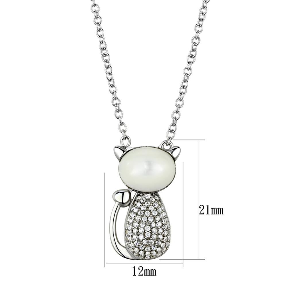 TS410 Rhodium 925 Sterling Silver Chain Pendant featuring a clear synthetic glass stone, elegantly designed for everyday wear.