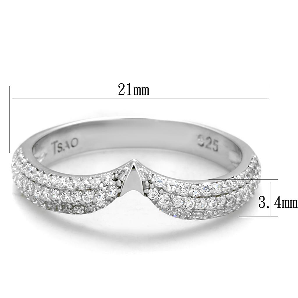 TS433 Rhodium 925 Sterling Silver Ring featuring a clear AAA Grade CZ stone, showcasing its elegant design and high-quality materials.