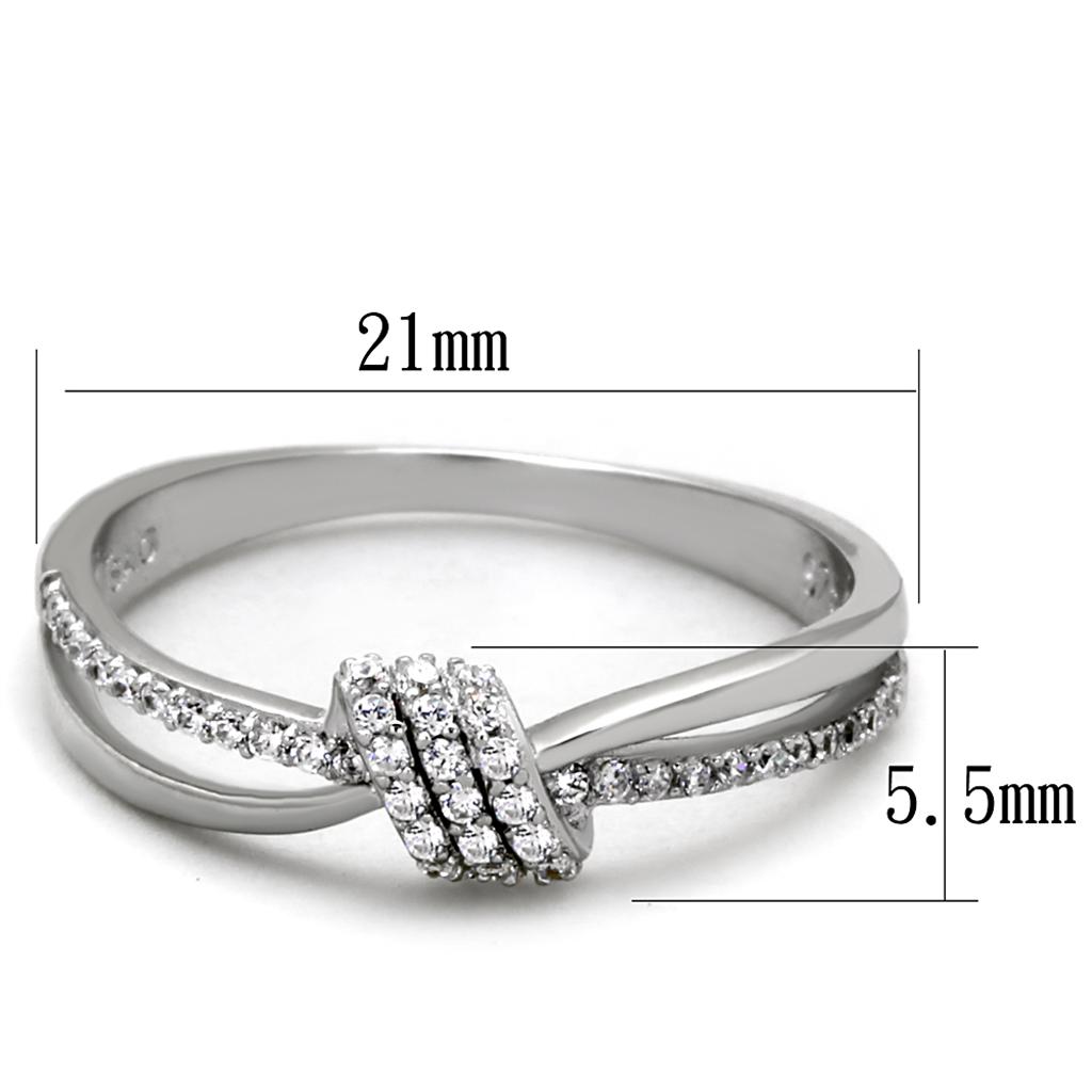 TS435 Rhodium 925 Sterling Silver Ring featuring a clear AAA Grade CZ stone, showcasing its elegant design and high-quality materials.