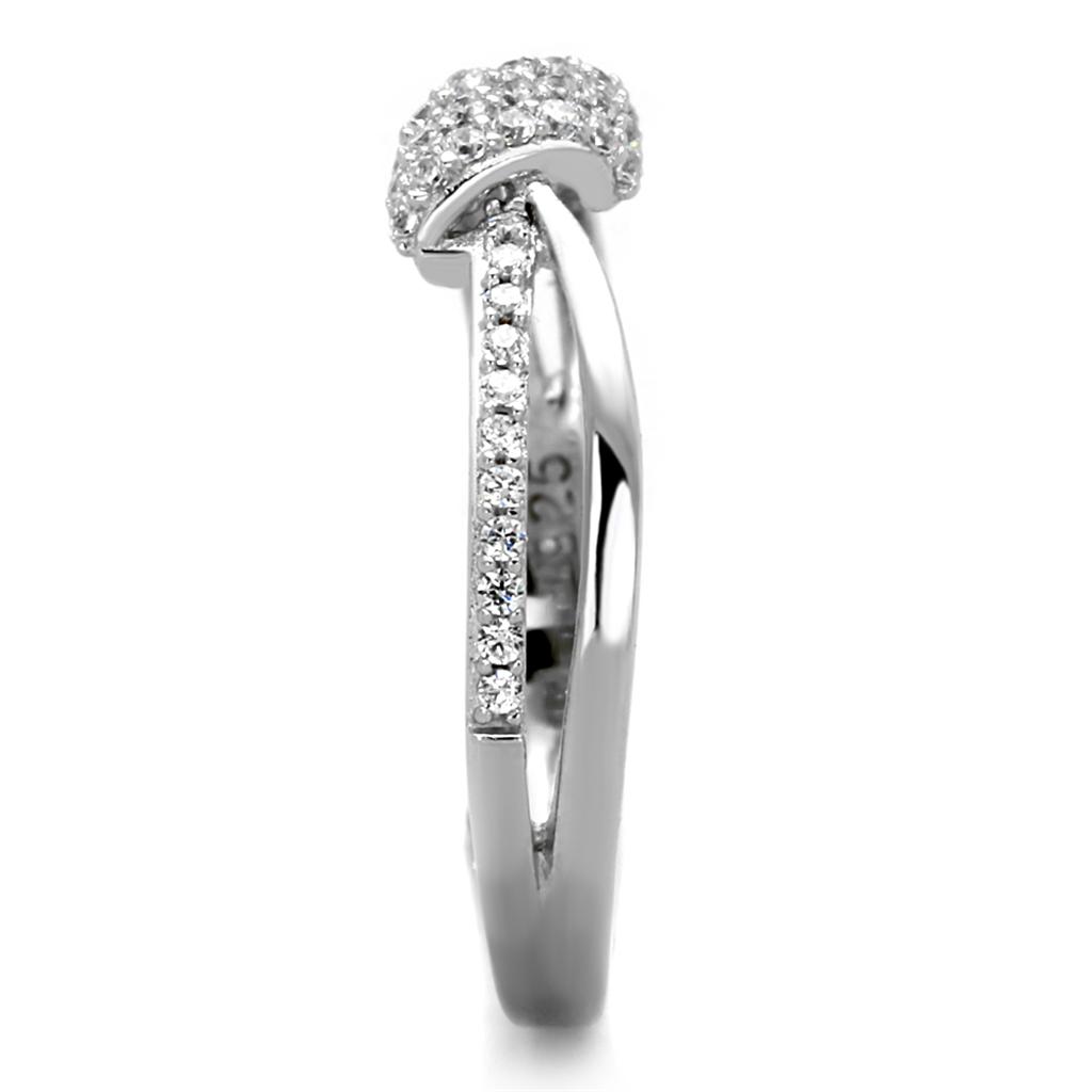 TS435 Rhodium 925 Sterling Silver Ring featuring a clear AAA Grade CZ stone, showcasing its elegant design and high-quality materials.