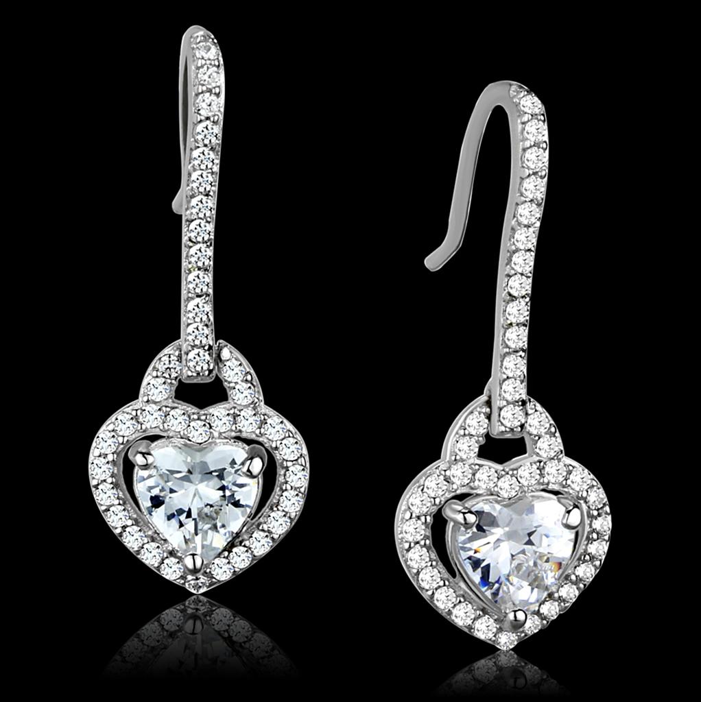 TS439 Rhodium 925 Sterling Silver Earrings featuring AAA Grade clear cubic zirconia, showcasing their elegant design and shine.