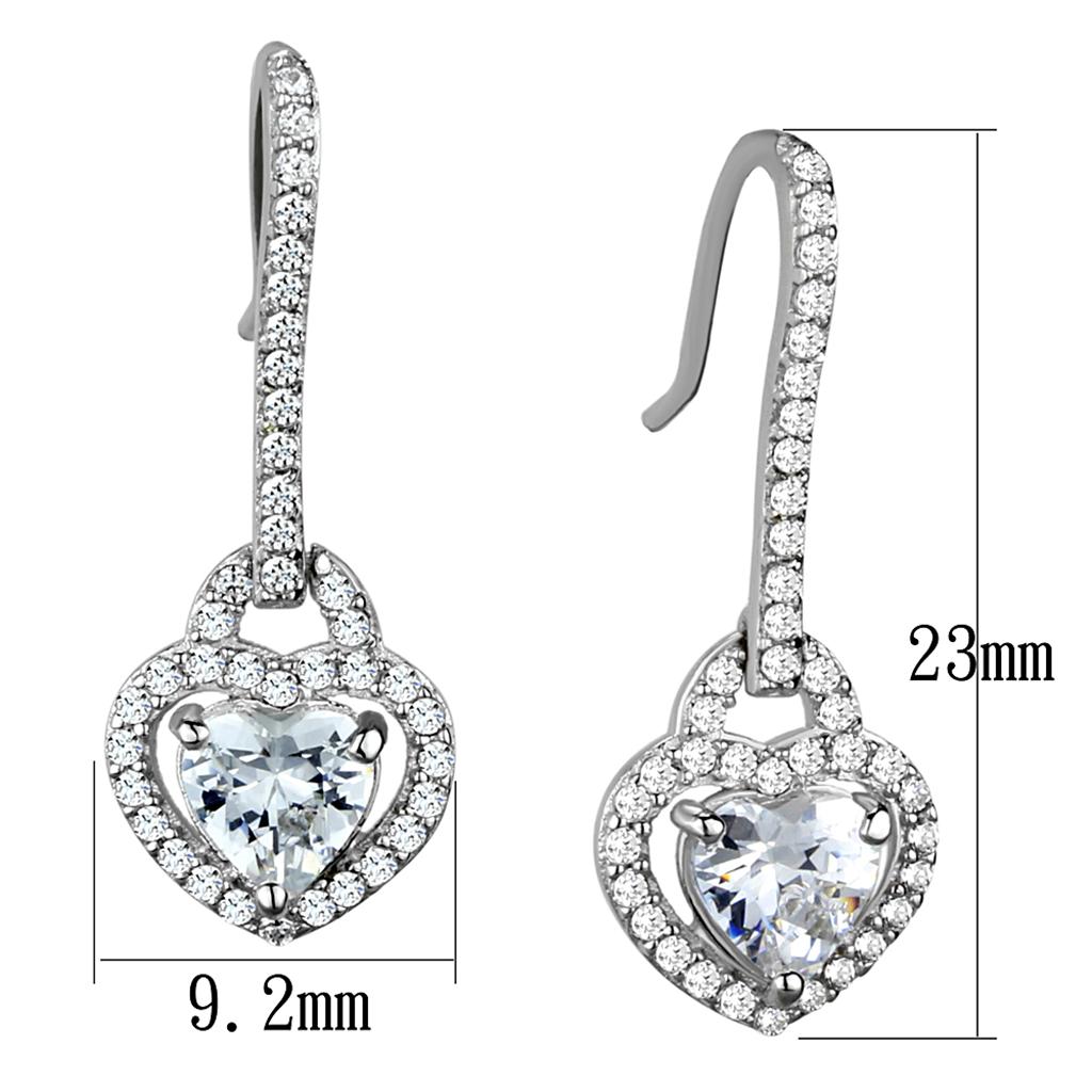 TS439 Rhodium 925 Sterling Silver Earrings featuring AAA Grade clear cubic zirconia, showcasing their elegant design and shine.