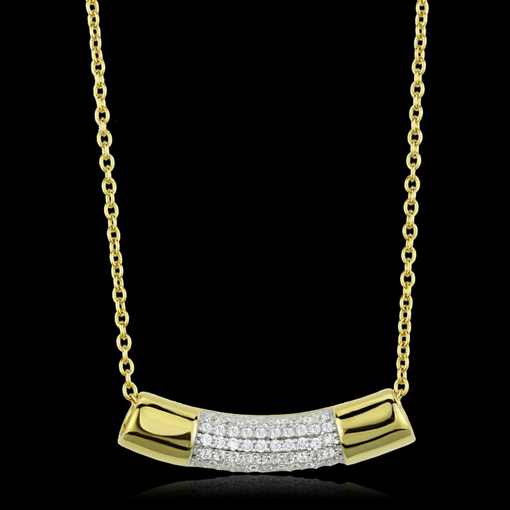 TS452 Gold and Rhodium 925 Sterling Silver Chain Pendant featuring a clear AAA Grade CZ stone, elegantly designed for any occasion.