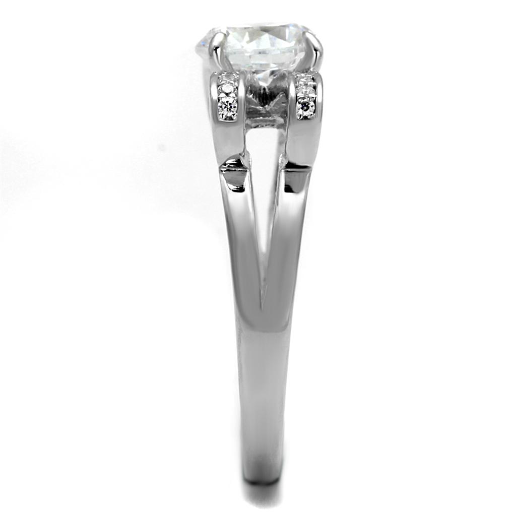 TS470 Rhodium 925 Sterling Silver Ring featuring a clear AAA grade cubic zirconia stone, showcasing its elegant design and shine.