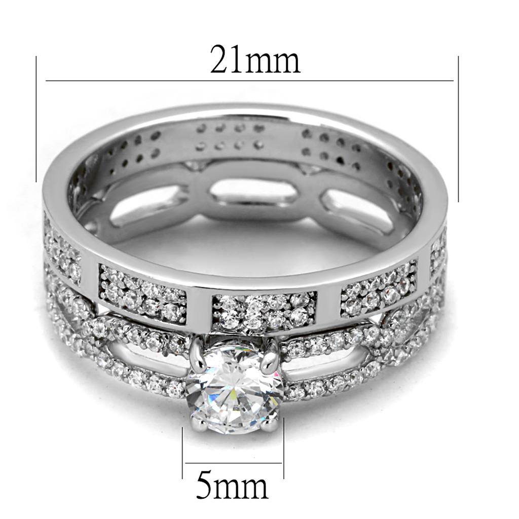 TS499 Rhodium 925 Sterling Silver Ring featuring AAA Grade Clear CZ stone, showcasing its elegant design and shine.