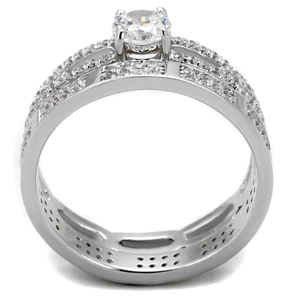 TS499 Rhodium 925 Sterling Silver Ring featuring AAA Grade Clear CZ stone, showcasing its elegant design and shine.