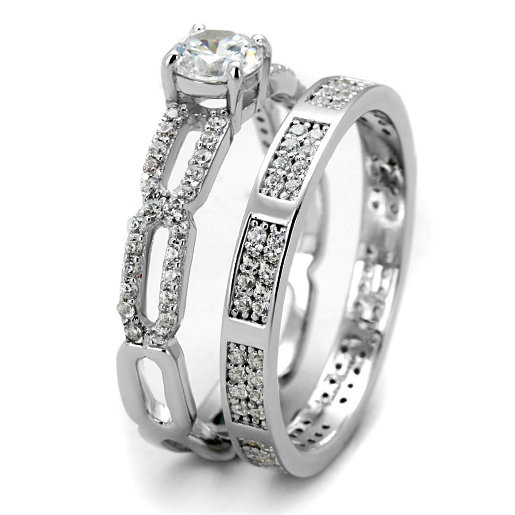 TS499 Rhodium 925 Sterling Silver Ring featuring AAA Grade Clear CZ stone, showcasing its elegant design and shine.