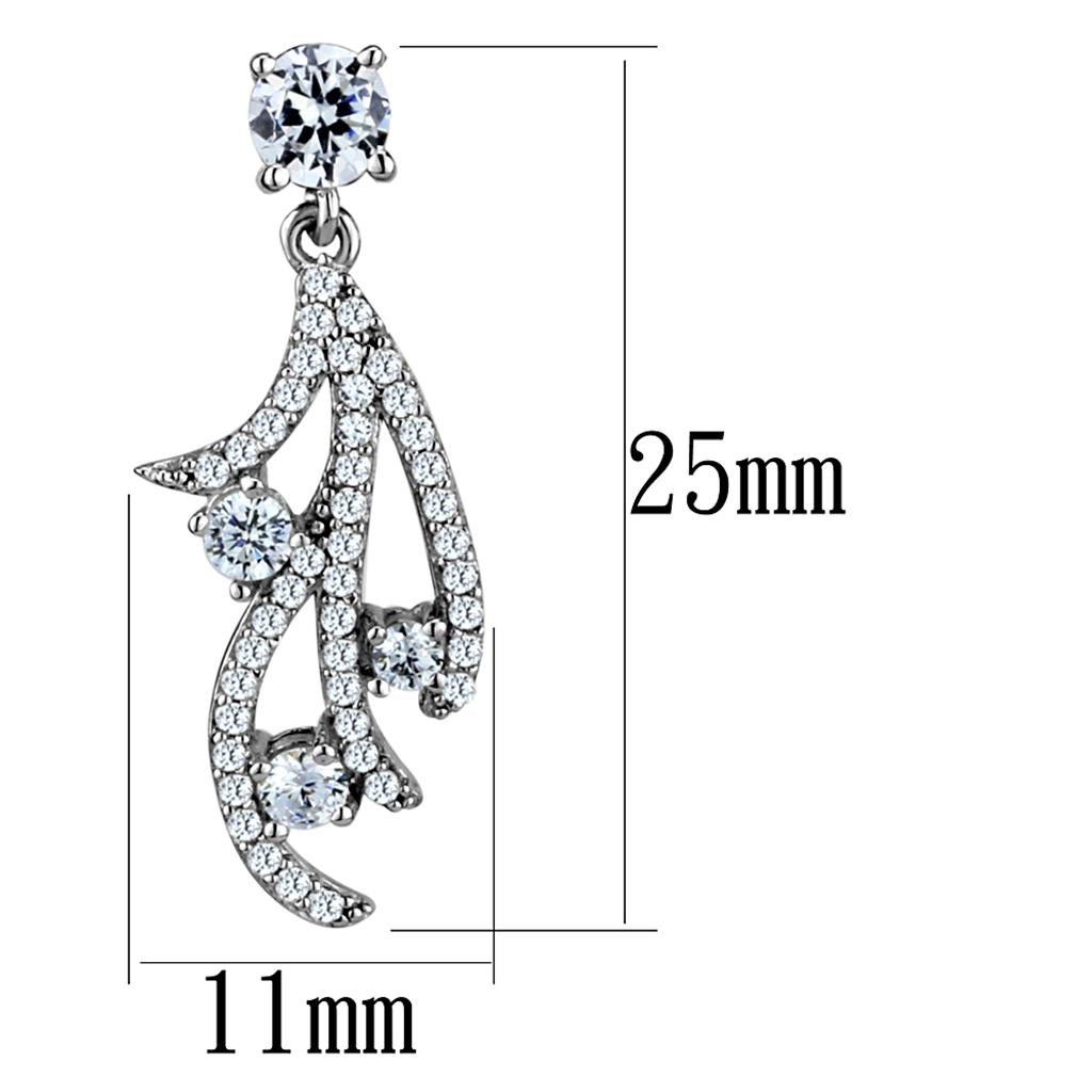 TS495 Rhodium 925 Sterling Silver Earrings featuring AAA Grade clear CZ stones, showcasing elegance and shine.