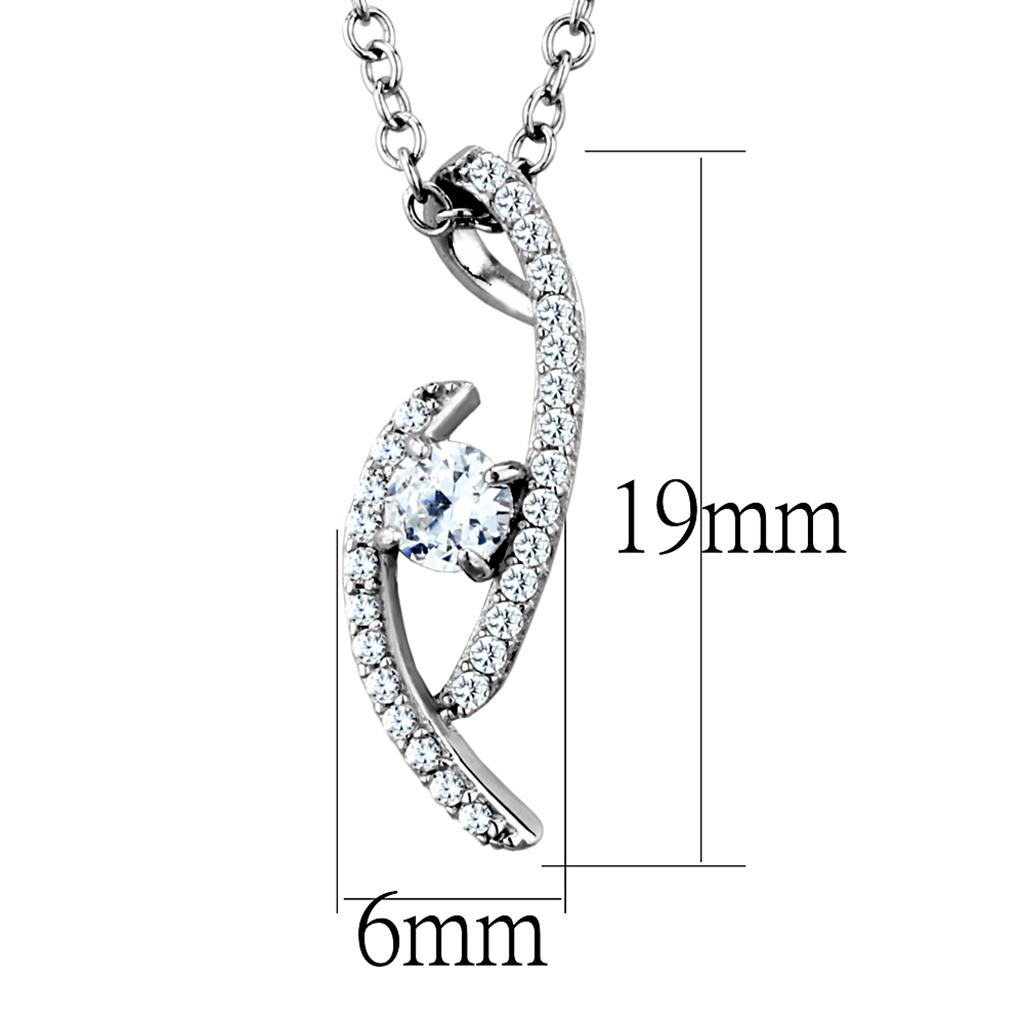 TS515 Rhodium 925 Sterling Silver Necklace featuring AAA Grade Clear CZ stone, showcasing its elegant design and high-quality materials.