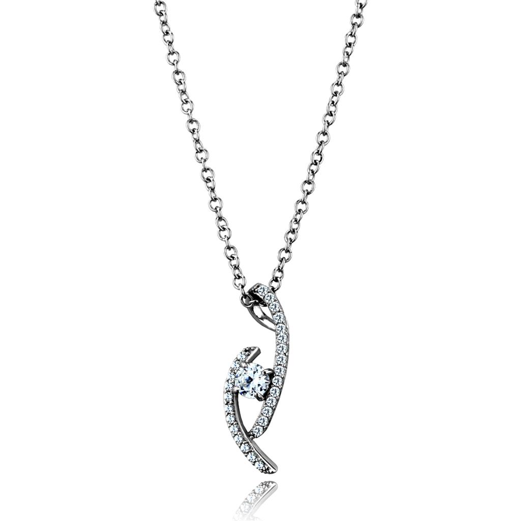 TS515 Rhodium 925 Sterling Silver Necklace featuring AAA Grade Clear CZ stone, showcasing its elegant design and high-quality materials.