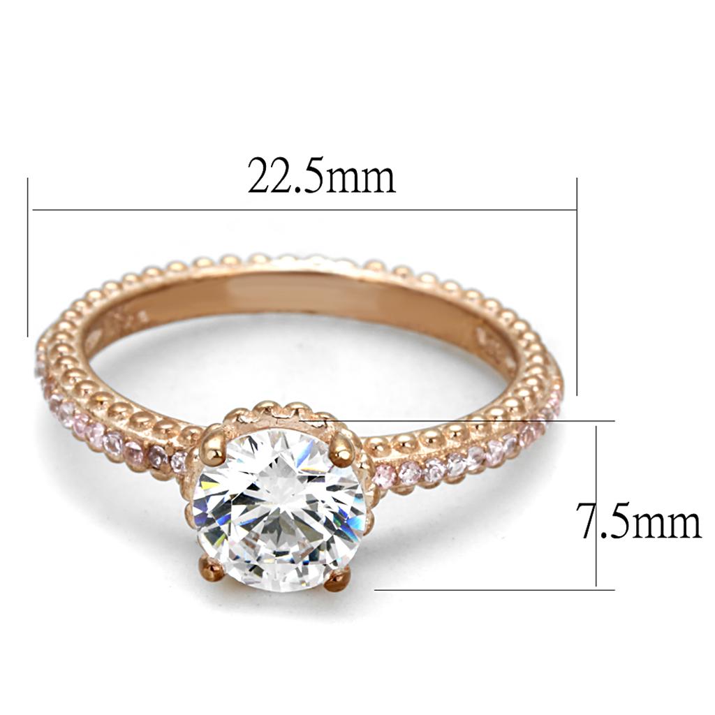 TS518 Rose Gold 925 Sterling Silver Ring featuring AAA Grade Clear CZ, showcasing its elegant design and sparkling center stone.