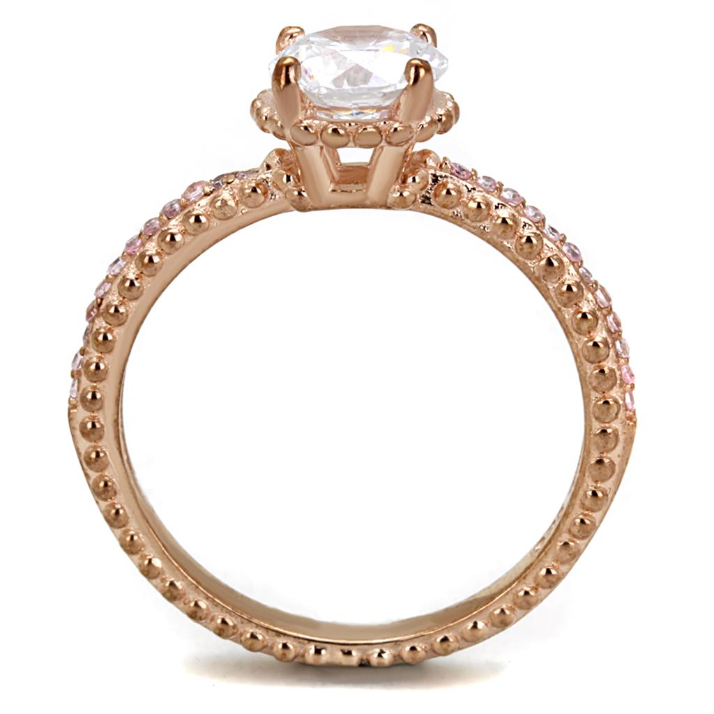 TS518 Rose Gold 925 Sterling Silver Ring featuring AAA Grade Clear CZ, showcasing its elegant design and sparkling center stone.