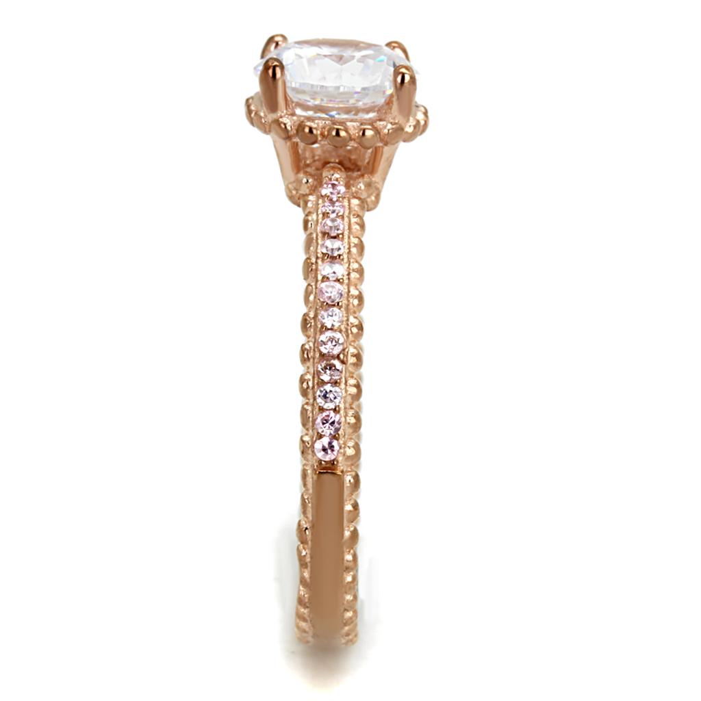 TS518 Rose Gold 925 Sterling Silver Ring featuring AAA Grade Clear CZ, showcasing its elegant design and sparkling center stone.