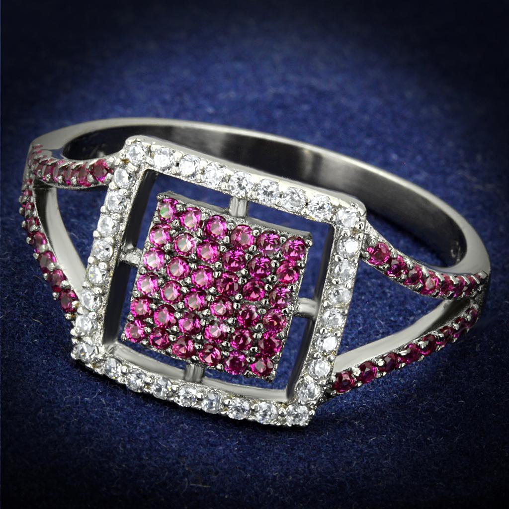 TS533 Rhodium and Ruthenium 925 Sterling Silver Ring featuring AAA Grade CZ in ruby color, showcasing its elegant design and quality craftsmanship.