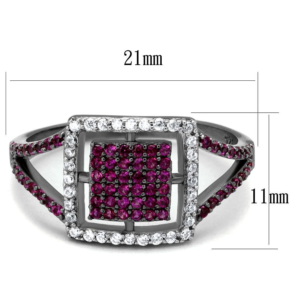 TS533 Rhodium and Ruthenium 925 Sterling Silver Ring featuring AAA Grade CZ in ruby color, showcasing its elegant design and quality craftsmanship.