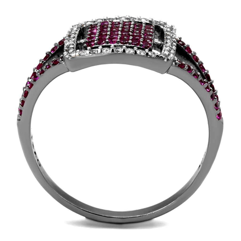 TS533 Rhodium and Ruthenium 925 Sterling Silver Ring featuring AAA Grade CZ in ruby color, showcasing its elegant design and quality craftsmanship.