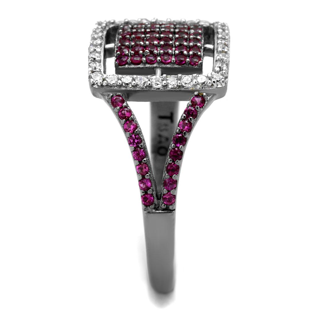 TS533 Rhodium and Ruthenium 925 Sterling Silver Ring featuring AAA Grade CZ in ruby color, showcasing its elegant design and quality craftsmanship.