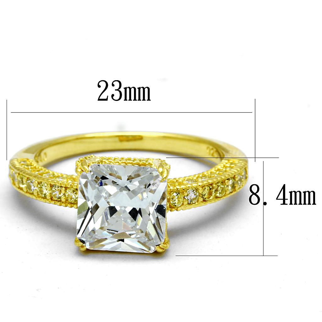 TS539 Gold 925 Sterling Silver Ring featuring AAA Grade Clear CZ stone, showcasing its elegant design and luxurious finish.