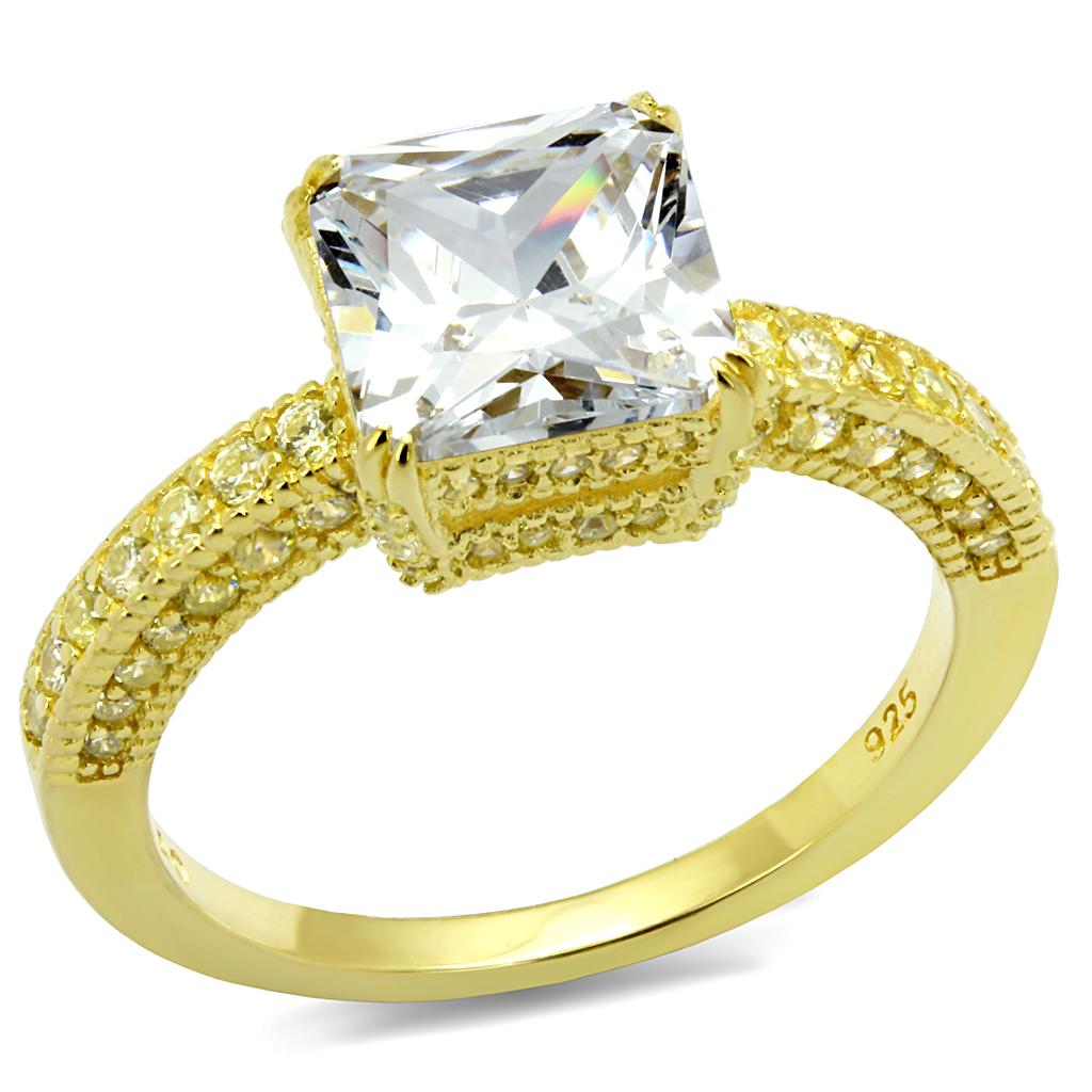 TS539 Gold 925 Sterling Silver Ring featuring AAA Grade Clear CZ stone, showcasing its elegant design and luxurious finish.