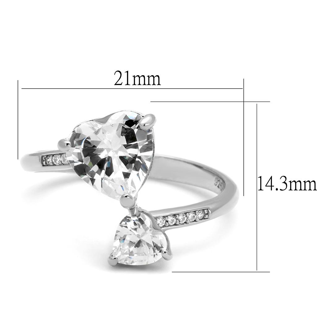 TS556 Rhodium 925 Sterling Silver Ring featuring AAA Grade Clear CZ stone, showcasing its elegant design and shine.