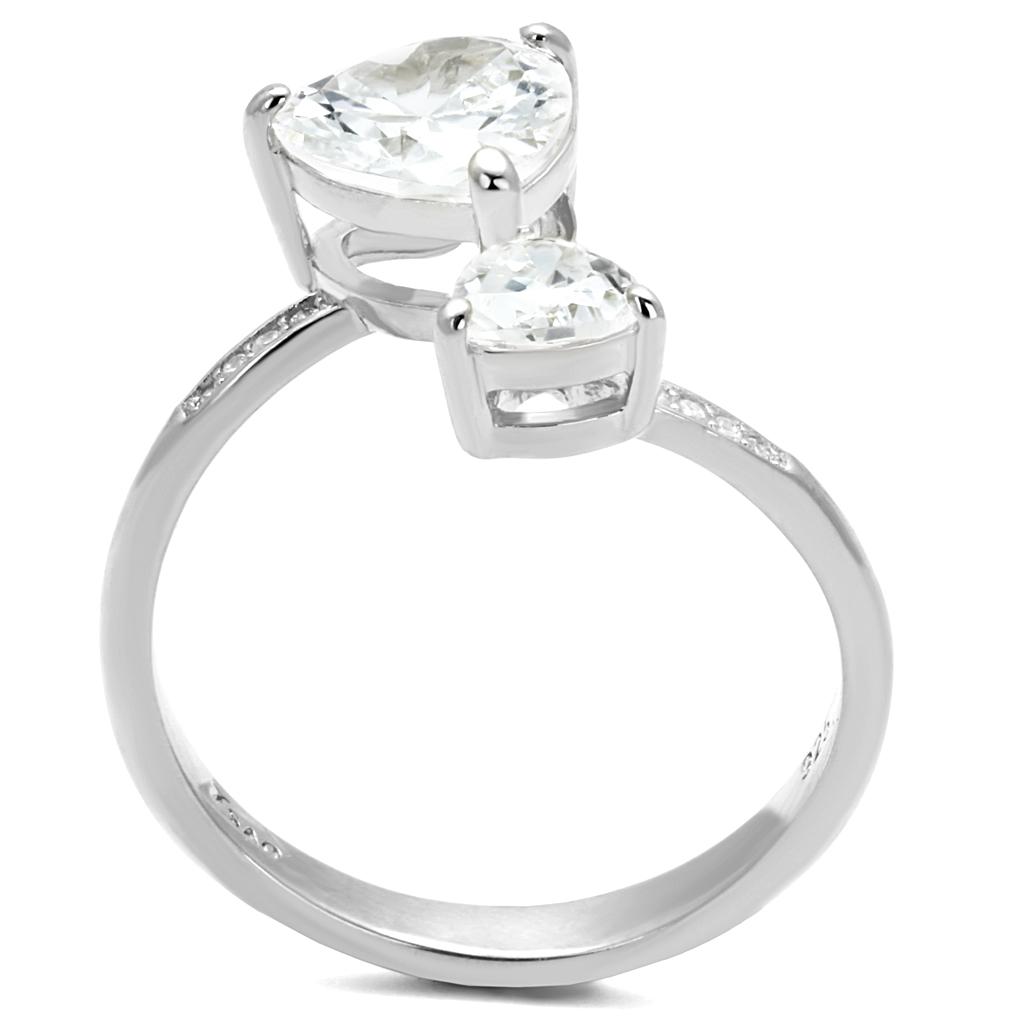 TS556 Rhodium 925 Sterling Silver Ring featuring AAA Grade Clear CZ stone, showcasing its elegant design and shine.