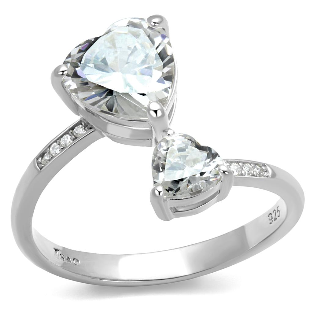 TS556 Rhodium 925 Sterling Silver Ring featuring AAA Grade Clear CZ stone, showcasing its elegant design and shine.