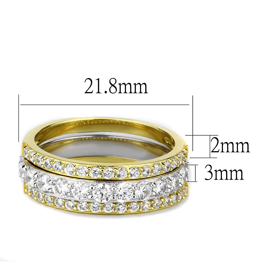 TS568 Gold and Rhodium 925 Sterling Silver Ring featuring a clear AAA Grade CZ stone, showcasing elegance and luxury.