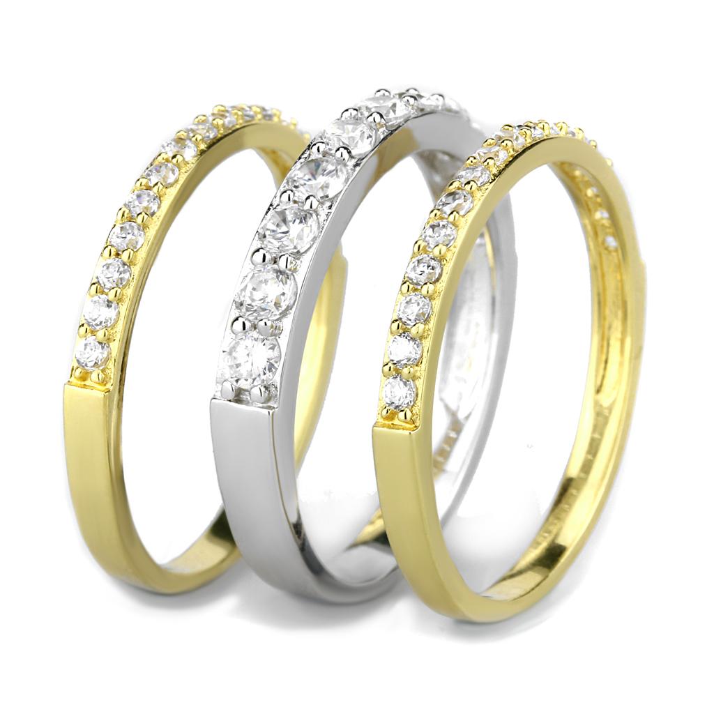 TS568 Gold and Rhodium 925 Sterling Silver Ring featuring a clear AAA Grade CZ stone, showcasing elegance and luxury.