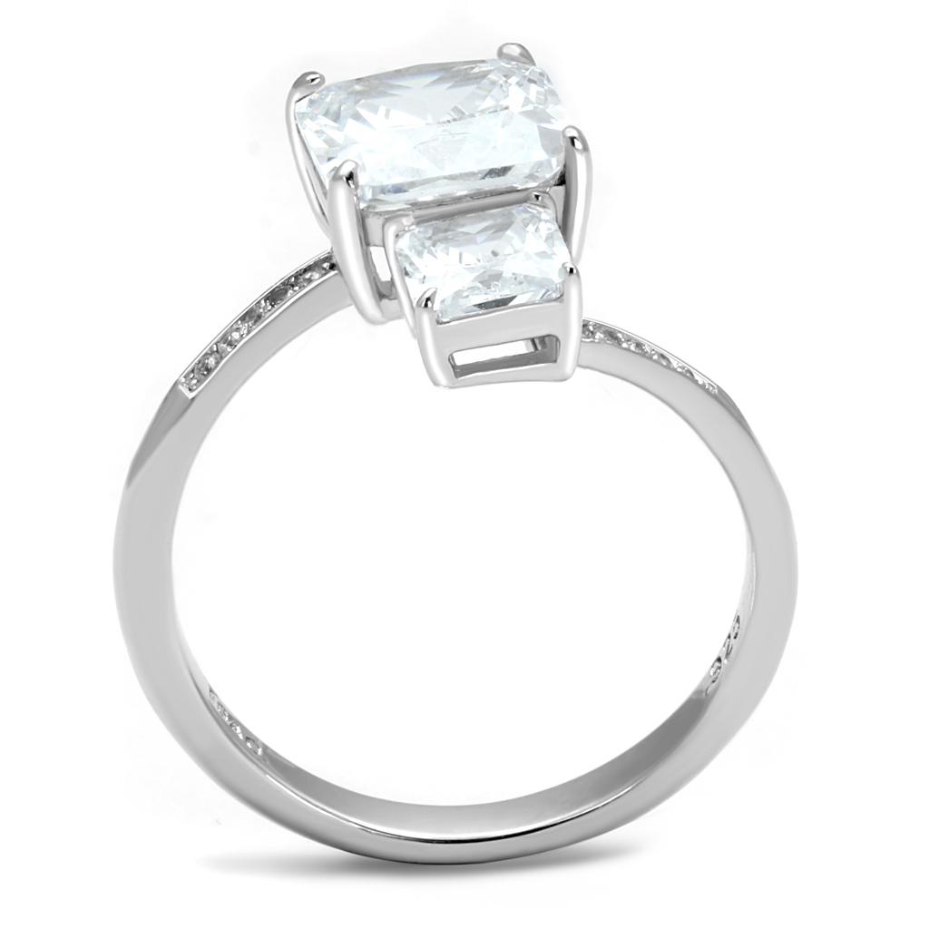 TS557 Rhodium 925 Sterling Silver Ring featuring a clear AAA Grade CZ stone, showcasing its elegant design and high-quality finish.