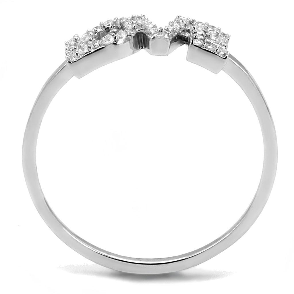 TS580 Rhodium 925 Sterling Silver Ring featuring a clear AAA Grade CZ stone, showcasing its elegant design and high-quality finish.