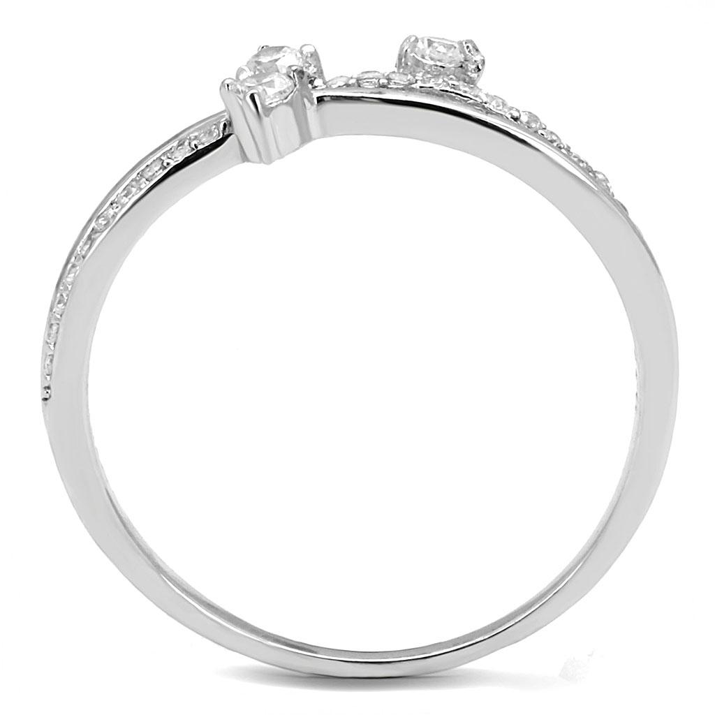 TS581 Rhodium 925 Sterling Silver Ring featuring a clear AAA Grade CZ stone, showcasing its elegant design and shiny finish.