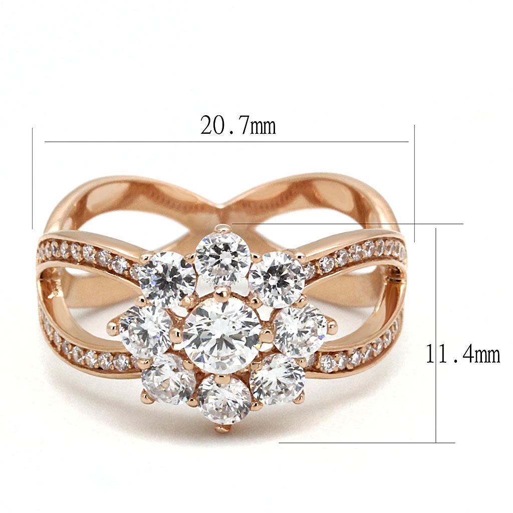 TS586 Rose Gold 925 Sterling Silver Ring featuring AAA Grade Clear CZ stone, showcasing elegance and luxury.