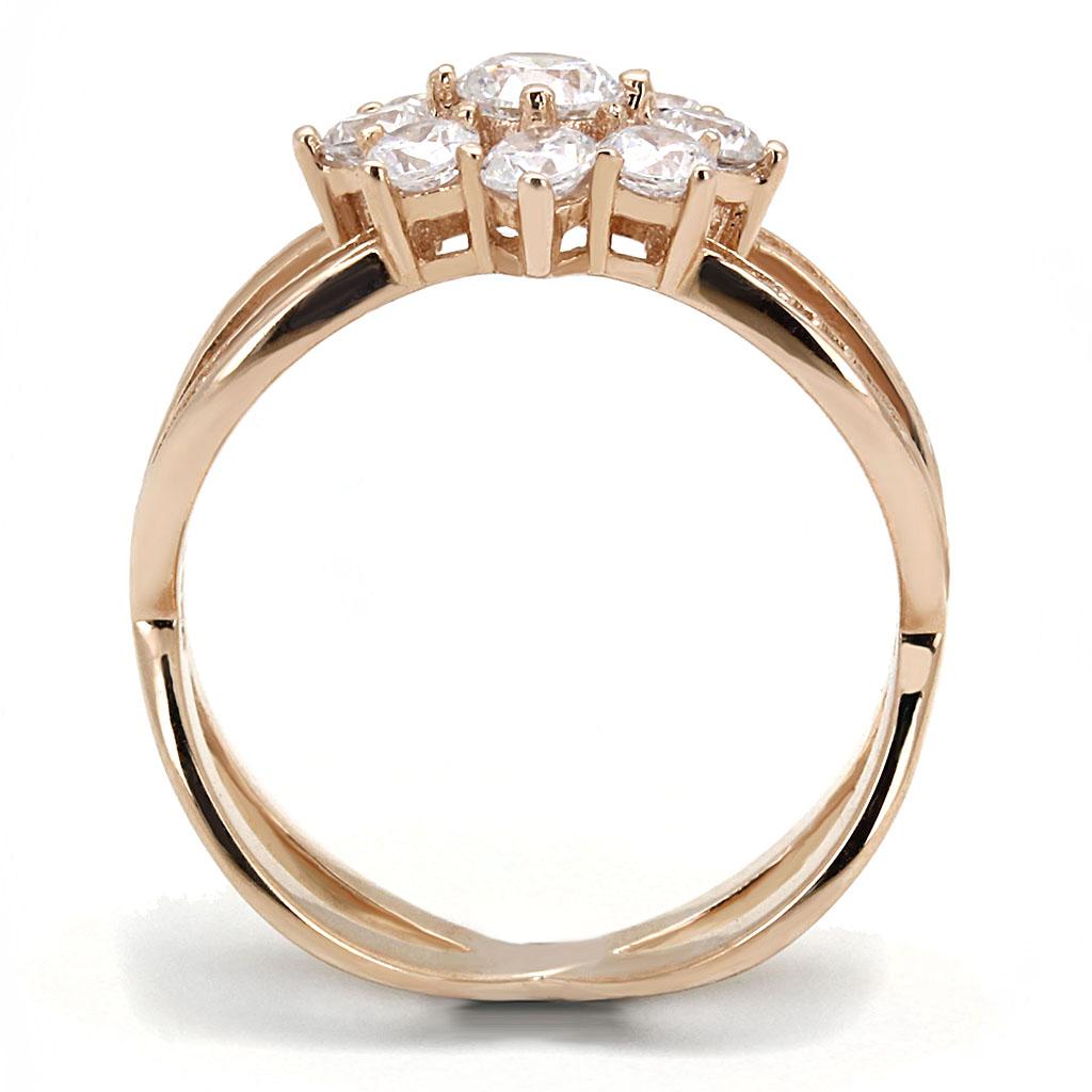 TS586 Rose Gold 925 Sterling Silver Ring featuring AAA Grade Clear CZ stone, showcasing elegance and luxury.