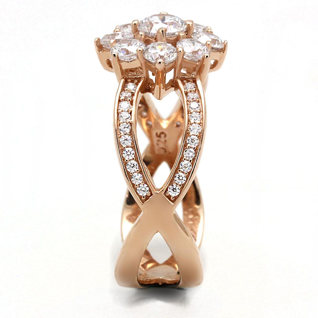 TS586 Rose Gold 925 Sterling Silver Ring featuring AAA Grade Clear CZ stone, showcasing elegance and luxury.